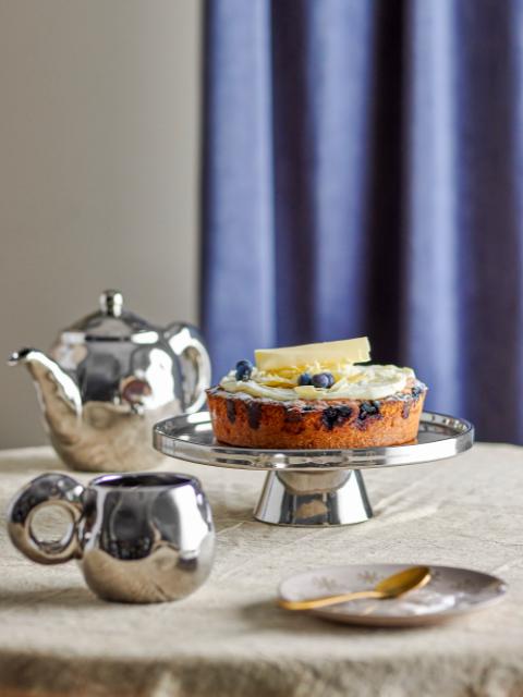 Shine Cake Tray, Silver, Stoneware