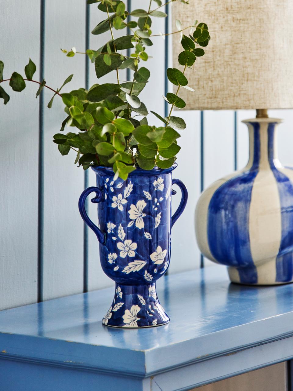Amara Vase, Blau, Steingut