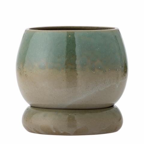Imke Flowerpot w/Saucer, Green, Stoneware