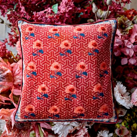Zharai Cushion, Red, Cotton
